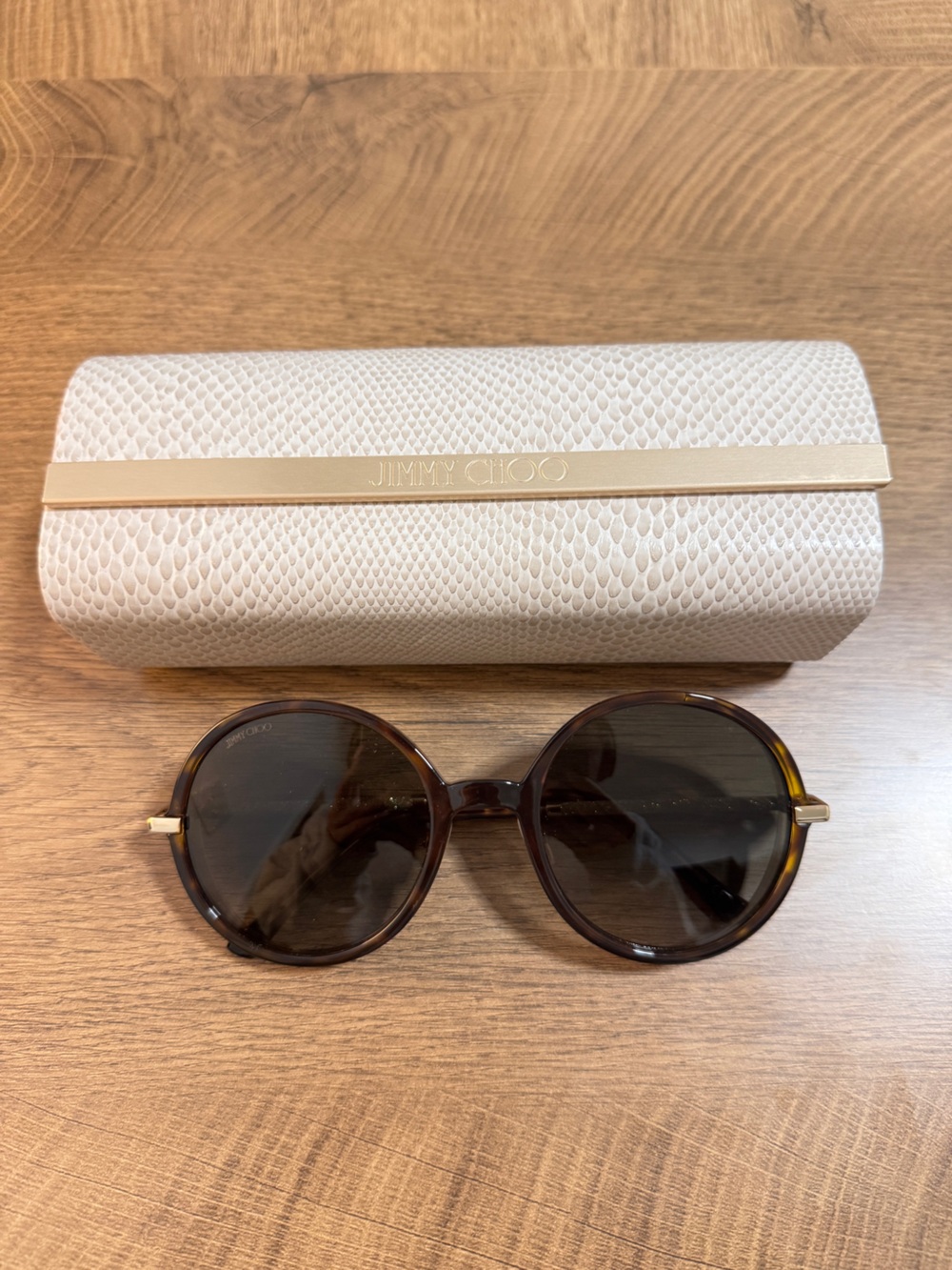 Jimmy Choo Women's Tortoiseshell Round Sunglasses with Black Lenses